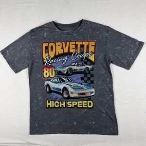 Chemistry Corvette Racing Coupe Graphic T-Shirt Gray Acid Wash Distressed Small